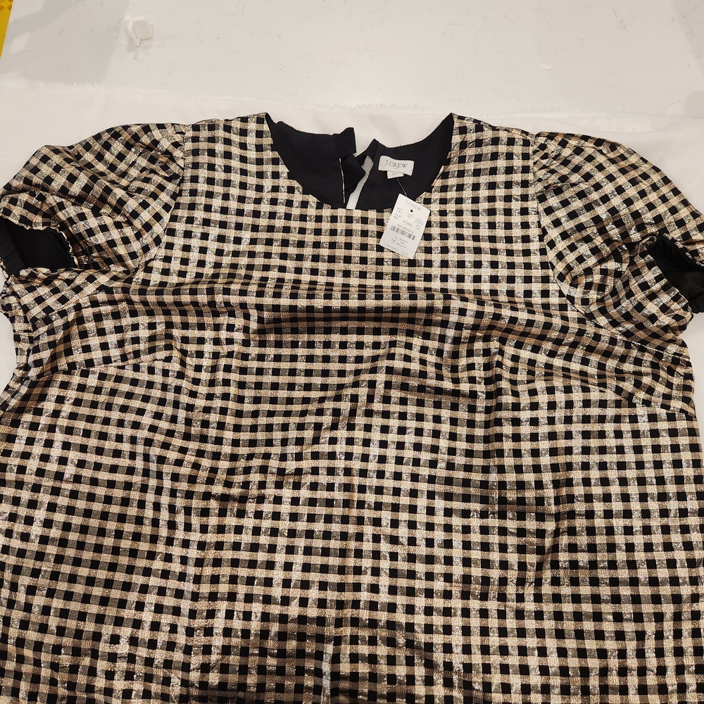 J. Crew Black and Gold Checkered Top